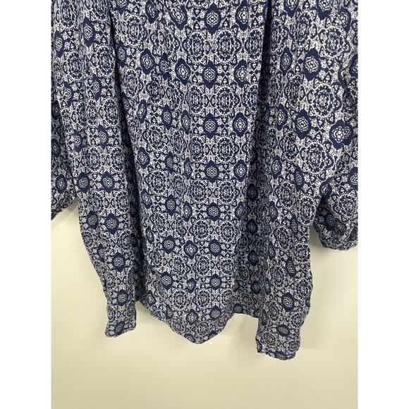 Anthropologie Lucy & Laurel Blue Boho Puff Sleeve Blouse SZ 2X Patterned EUC - Picture 12 of 12